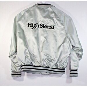 Aristo Bomber Jacket Mens XL Silver Satin High Sierra Lake Tahoe Varsity Vintage